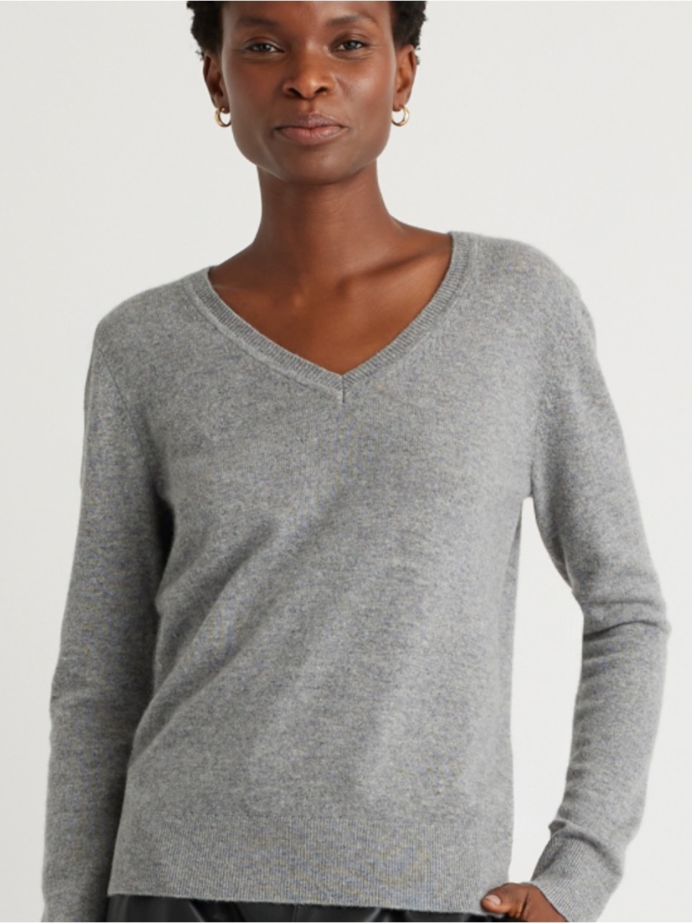 Quince Mongolian Cashmere V-Neck - Heather Grey XL